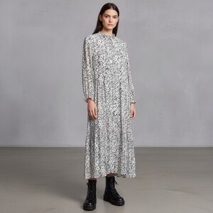 ZARA Floral Tiered Viscose Midi Maxi Dress Cottagecore Light Academia Boho Sz L